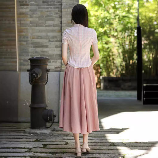 粉色短袖花边旗袍两件套装 BS2295 商品图1