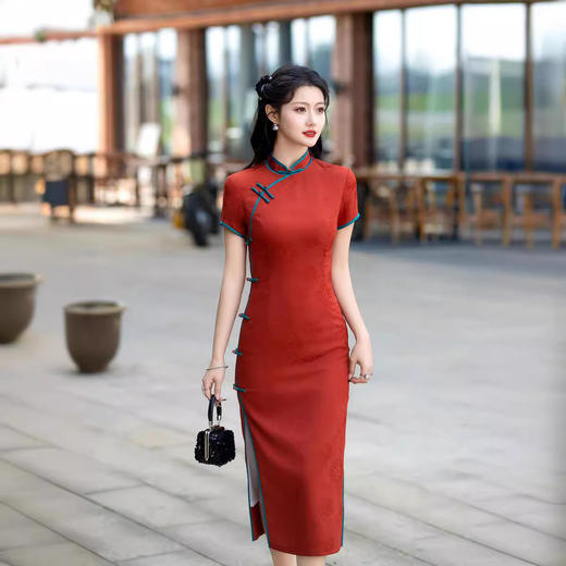 ZAYS2024夏季年轻款改良文艺复古气质淑女新中式提花短袖旗袍 商品图0