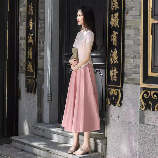 粉色短袖花边旗袍两件套装 BS2295 商品图2