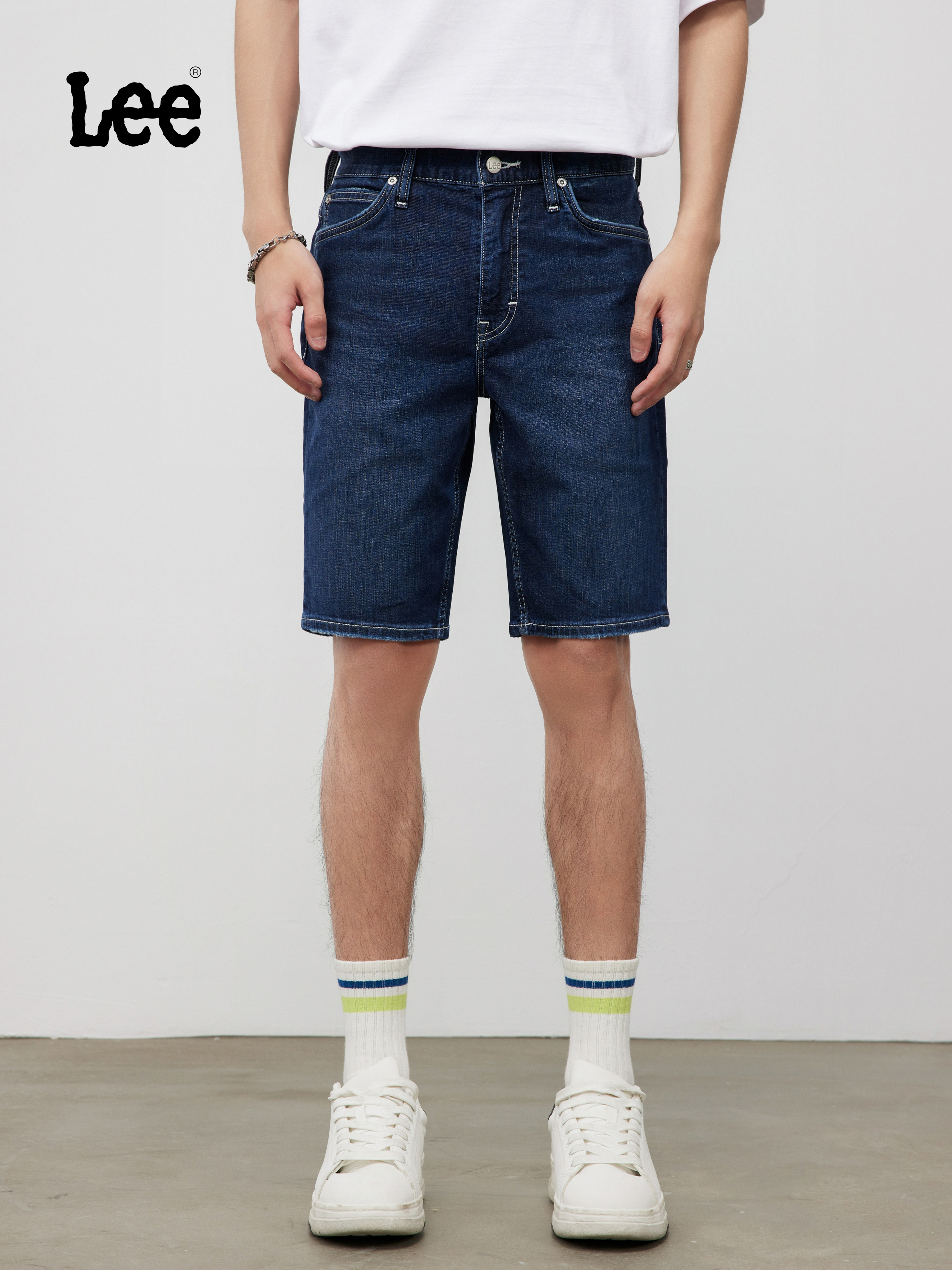Lee商场同款春夏深蓝色男士牛仔短裤LMB2419023HN00FA02971