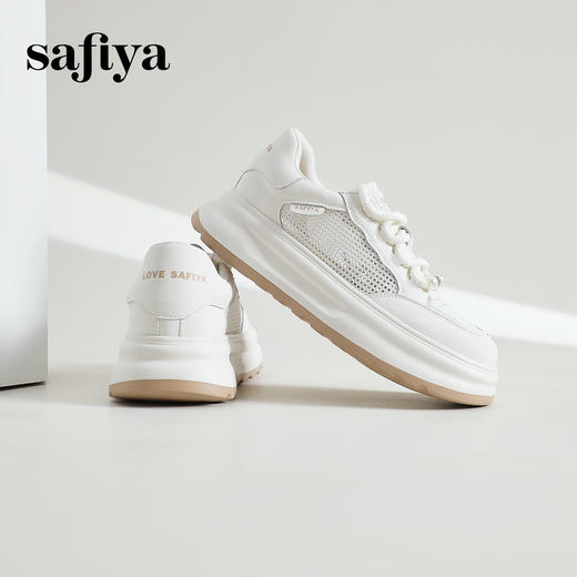 Safiya/索菲娅2024新品潮趣珍珠水钻厚底拼色网面休闲运动板鞋 SF41112M29 商品图4