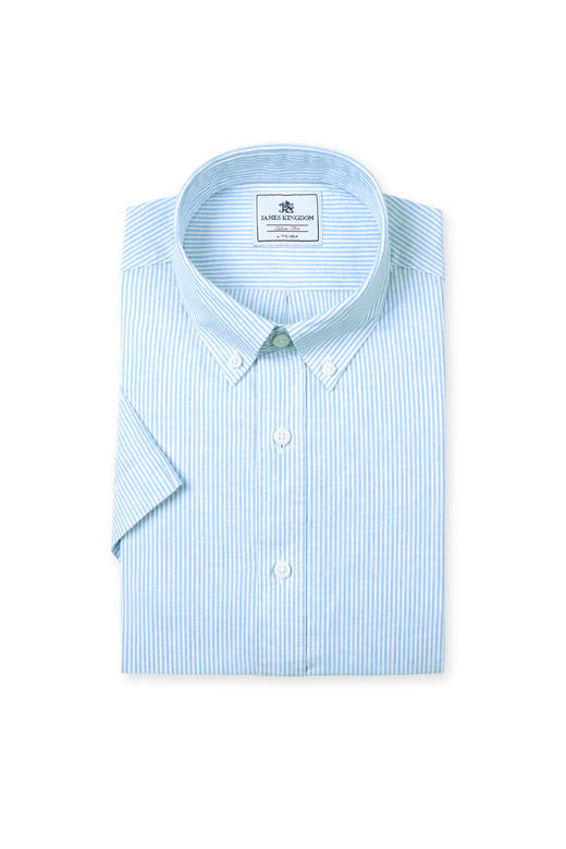 【专柜正品】占姆士男士短袖麻棉薄款格纹条纹男士夏季休闲中青年衬衣 商品图1