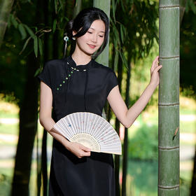 【复古国风盘扣裙】24年春夏新品女士100%桑蚕丝中长款连衣裙系带收腰真丝裙