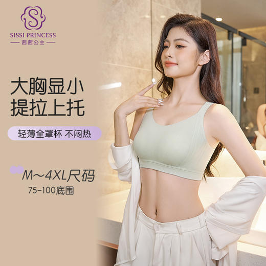 轻柔0压养护文胸 大胸显小 全罩杯无钢圈 双重侧收 瘦胸收赘肉 半固定兔耳朵杯 不跑位不空杯 商品图1