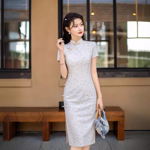 ZAYS年轻款蕾丝中长旗袍2024夏季改良少女气质小清新修身显瘦日常旗袍 商品图3
