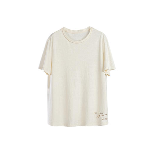 绽放旅行女装391朵/高端汉麻棉针织t恤2024新款飞鸟绣花棉麻上衣 商品图4