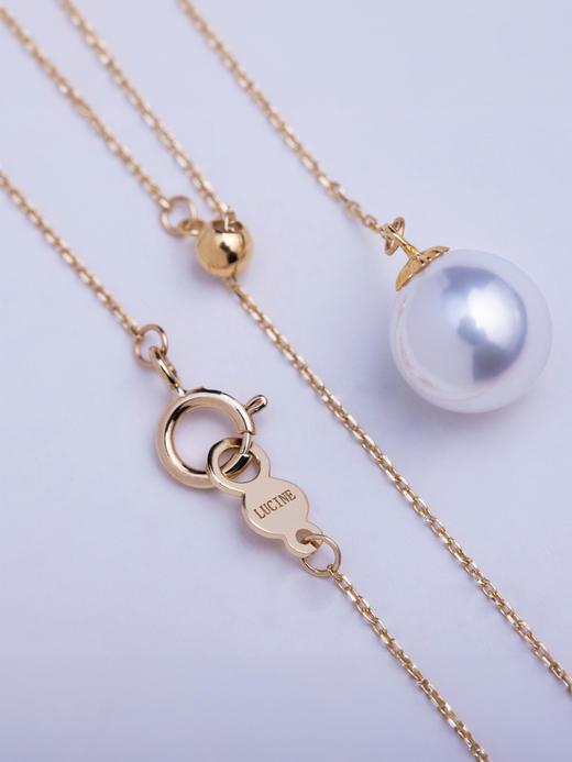 LUCINE Y型18k黄金单颗正圆淡水珍珠吊坠可调项链锁骨链年轻时尚 商品图2