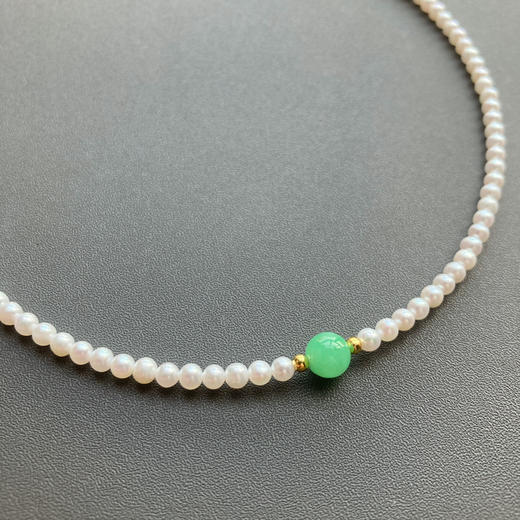 5A级珍珠baby珠阳绿翡翠珠串18k金项链 商品图3