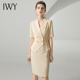 IWY/杏黄色短袖连衣裙女夏季高级感新款裙子职场前台职业OL裙子242027Q1