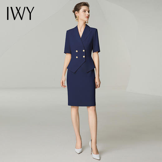 IWY/藏青色短袖连衣裙女夏季高级感新款裙子职场前台职业OL裙子242027Q1 商品图2