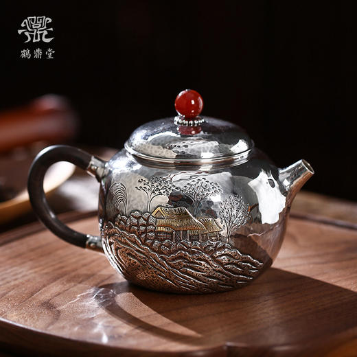 鹤鼎堂闻天系列棫朴急须錾刻世外桃源（银色）（缺货） 商品图0