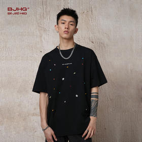 BJHG钻石 凉感速干防晒针织短袖t恤男夏潮牌美式复古设计感半袖女