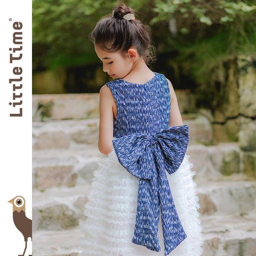 littletime儿童春夏牛仔蓝蝴蝶结背心裙轻奢礼服裙女童小香连衣裙 商品图0