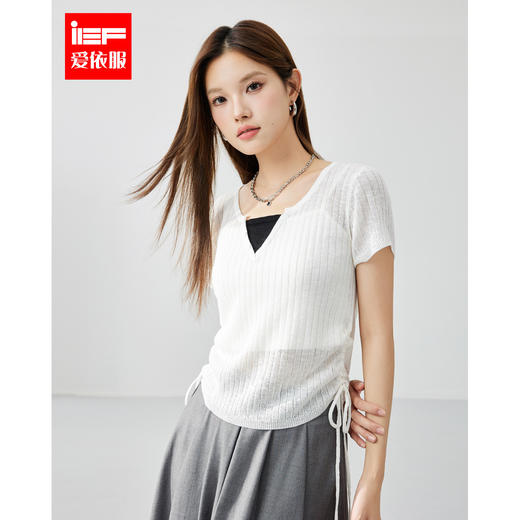IEF/爱依服夏季假两件抽绳设计显瘦气质时尚百搭小众上衣B5033- 商品图3