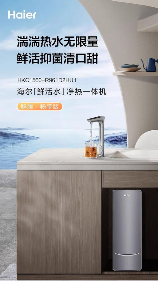 海尔元智家海尔净热一体机HKC1560-R961D2HU1家用鲜活水PRO反渗透厨下净水器 HKC1560-R961D2HU净热一体 商品图1