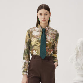 谜底花色衬衫长袖女2024秋季款复古风印花合体亲肤衬衣247MC5060