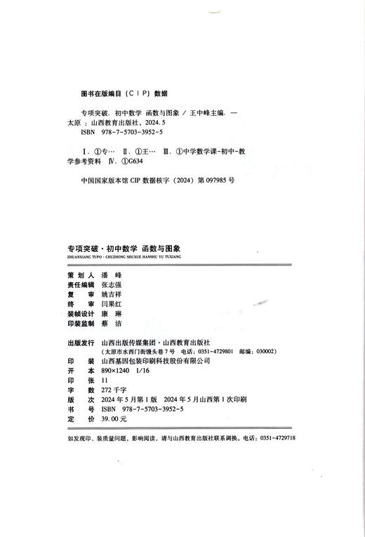 正版  专项突破·初中数学 函数与图象  王中峰主编 商品图1