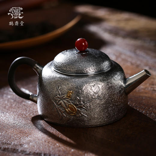 鹤鼎堂闻天系列泽陂急须錾刻瓜瓞绵绵(银色) 槌目纹/ 麻纹（缺货） 商品图5