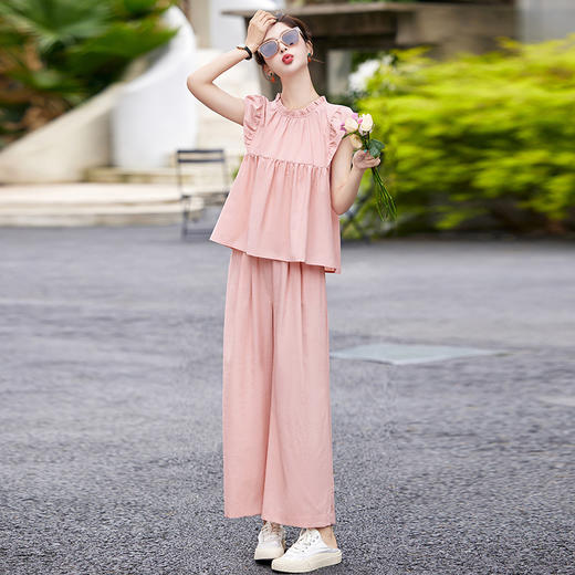 慵懒风休闲气质阔腿裤套装，小立领短袖衫两件套HR-MY9926 商品图2