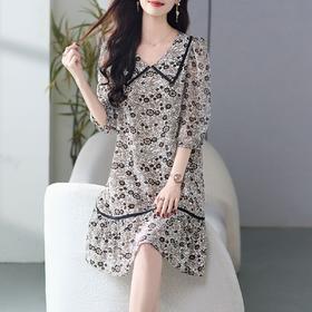 WM 2024年春夏新款小个子翻领真丝桑蚕丝连衣裙