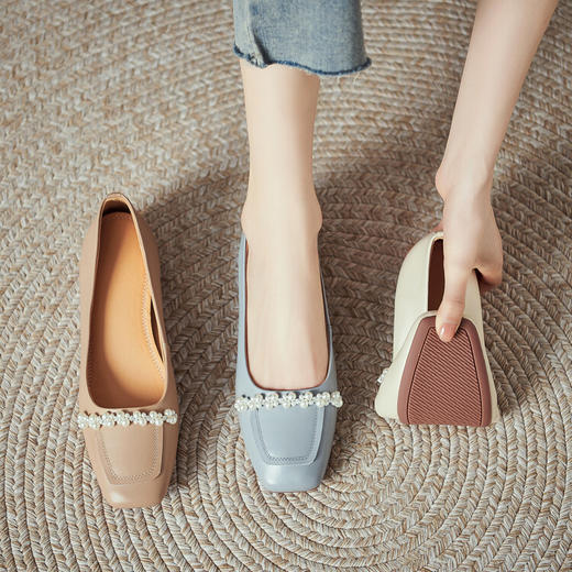 【预售5天】休闲方头粗跟低跟鞋，串珠舒适柔软奶奶鞋单鞋YS&YSD4142 商品图1