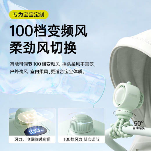 几素高速节能婴儿车小风扇八爪鱼无叶可摇头空气净化充电便携式驱蚊静音户外桌面儿童宝宝手推车婴儿床防夹手 商品图2