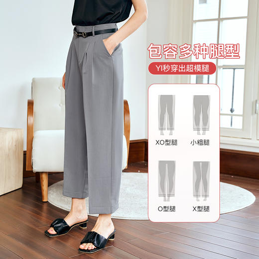 OLrain欧芮儿灰色高腰休闲裤女夏季2024年新款通勤时尚百搭九分裤 商品图1