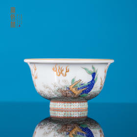 青花古彩描金鱼化龙压手杯