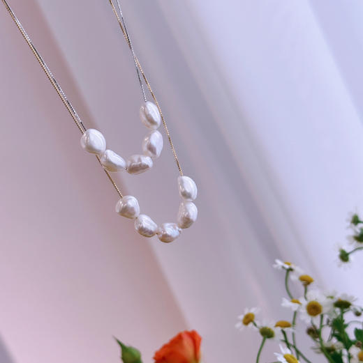 甄珠贝 玫瑰万茜同款 ji强光 无坑洼瑕疵 超级油亮 淡水巴洛克项链 约8-9mm 商品图9