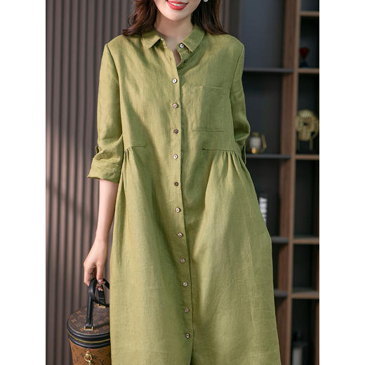 87034原形优雅法式亚麻衬衫裙女设计感小众2024春夏新款通勤显瘦连衣裙 商品图3