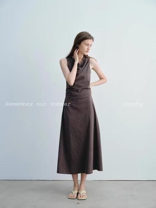 shyshystill/shy202404047/天丝轻盈空气感荡领无袖两色捏褶收腰连衣裙 商品图2