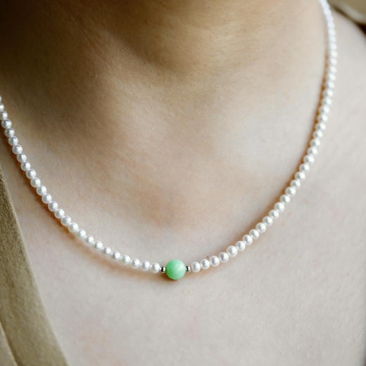 5A级珍珠baby珠阳绿翡翠珠串银项链 商品图8