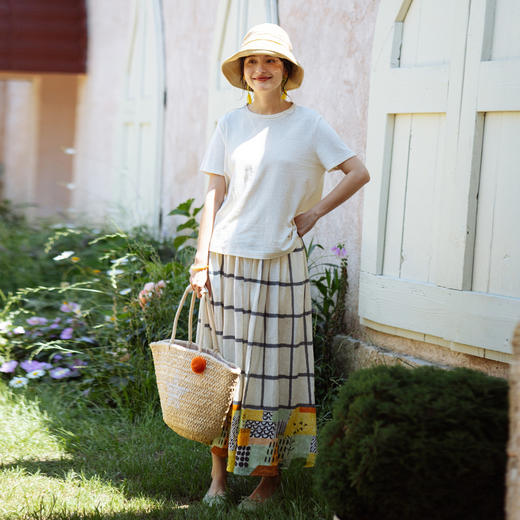 绽放旅行女装391朵/高端汉麻棉针织t恤2024新款飞鸟绣花棉麻上衣 商品图3