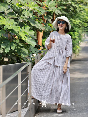 风琴艺术家 格纹风琴褶娃娃衫伞裙两件套