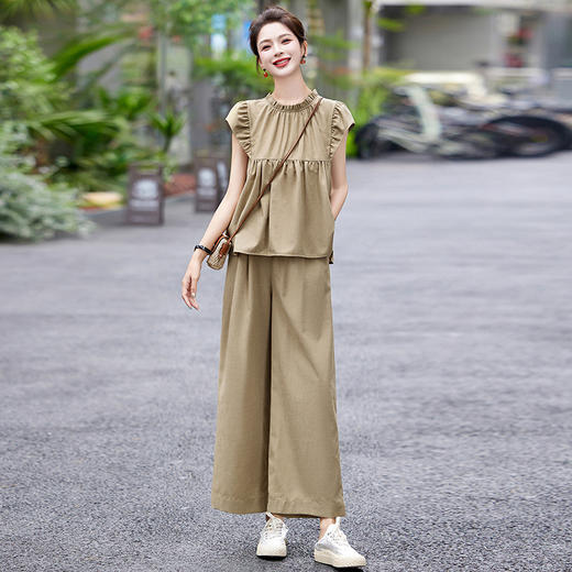 慵懒风休闲气质阔腿裤套装，小立领短袖衫两件套HR-MY9926 商品图1