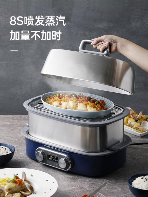 杞冠臻选 | 摩飞 极速电蒸锅 12L 双层304不锈钢蒸锅 配炖盅等 MR1168 轻奢蓝 椰奶白 清新绿 morphy richards 商品图2