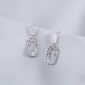 【宏艺珠宝】渔光曲 法式轻奢气质小众方形贝母高级感通勤百搭小巧耳饰·银s925耳饰