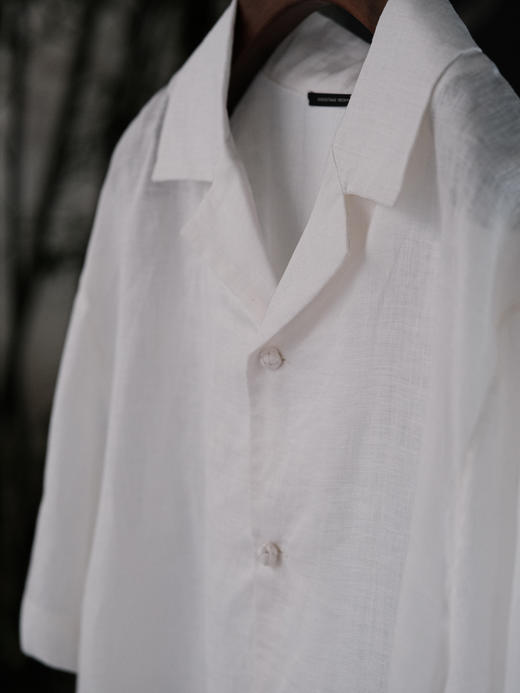 盛唐牡丹 |男款尝鲜价 |男士古巴领亚麻短袖衬衫-白色 商品图3