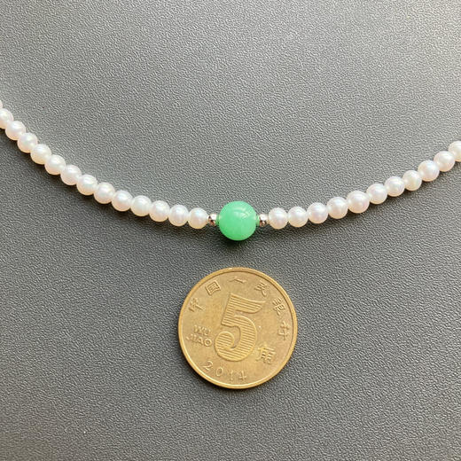 5A级珍珠baby珠阳绿翡翠珠串银项链 商品图4