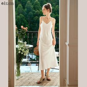 欧芮儿法式杏色吊带连衣裙女夏季2024年新款度假风高级感提花长裙