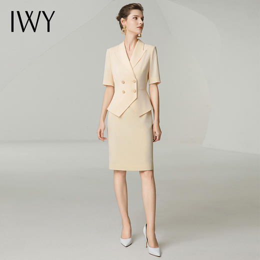 IWY/杏黄色短袖连衣裙女夏季高级感新款裙子职场前台职业OL裙子242027Q1 商品图4