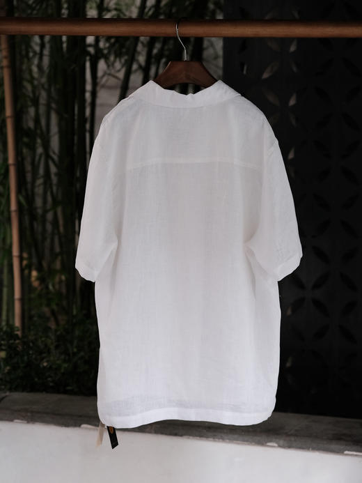 盛唐牡丹 |男款尝鲜价 |男士古巴领亚麻短袖衬衫-白色 商品图5