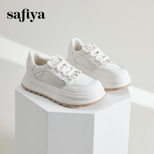 Safiya/索菲娅2024新品潮趣珍珠水钻厚底拼色网面休闲运动板鞋 SF41112M29 商品图3
