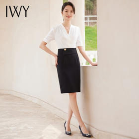 IWY/黑白撞色裙子连衣裙女夏新款短袖收腰显瘦时尚气质女装24Q551