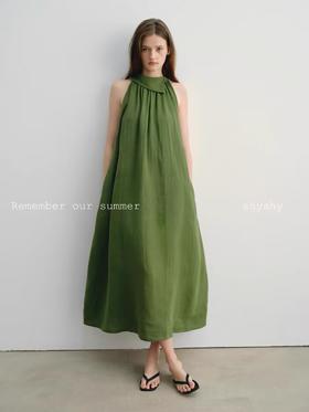 shyshystill/shy202404045/夏日高品质亚麻凉爽挂脖两色遮副乳长裙连衣裙