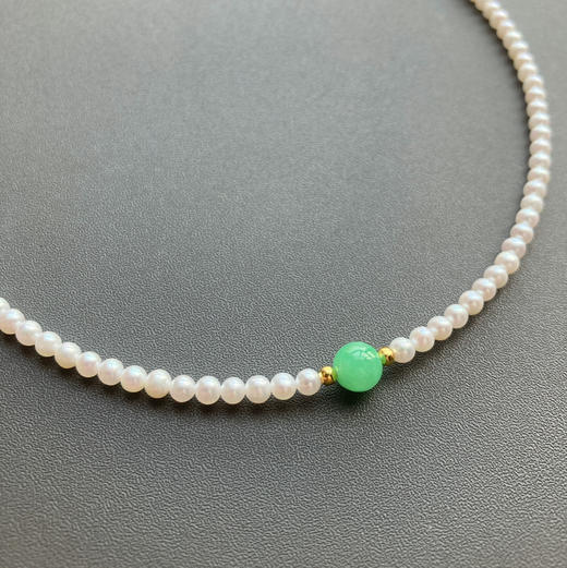 5A级珍珠baby珠阳绿翡翠珠串银镀金项链 商品图0