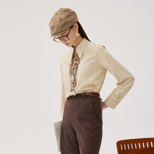 谜底提花衬衫长袖女2024秋季新款通勤风百搭合体衬衣247MC5208 商品图1