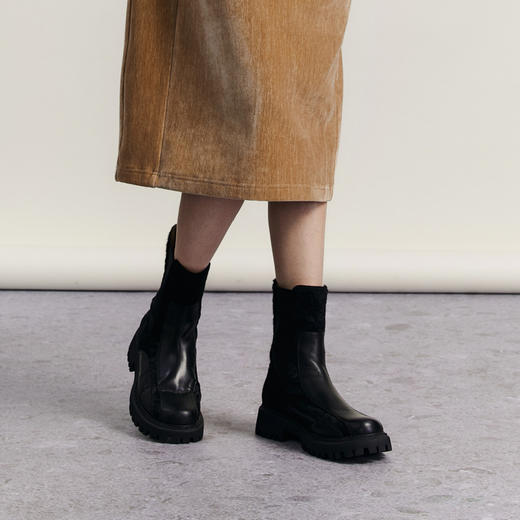 谜底短靴女2023冬季新品复古时髦百搭牛皮革黑色时装靴234MX1991 商品图2