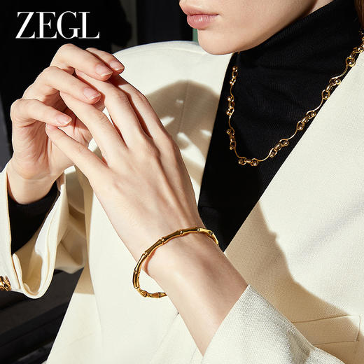 ZEGL金色竹节手镯女简约高级感轻奢小众精致2024年新款潮手链手饰 商品图3
