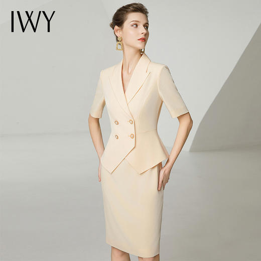 IWY/杏黄色短袖连衣裙女夏季高级感新款裙子职场前台职业OL裙子242027Q1 商品图1